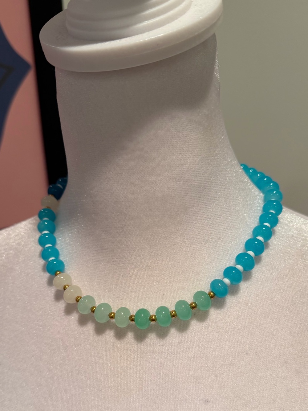 The Aegean Necklace Blue & Seafoam Beaded Necklace with Gold Accents